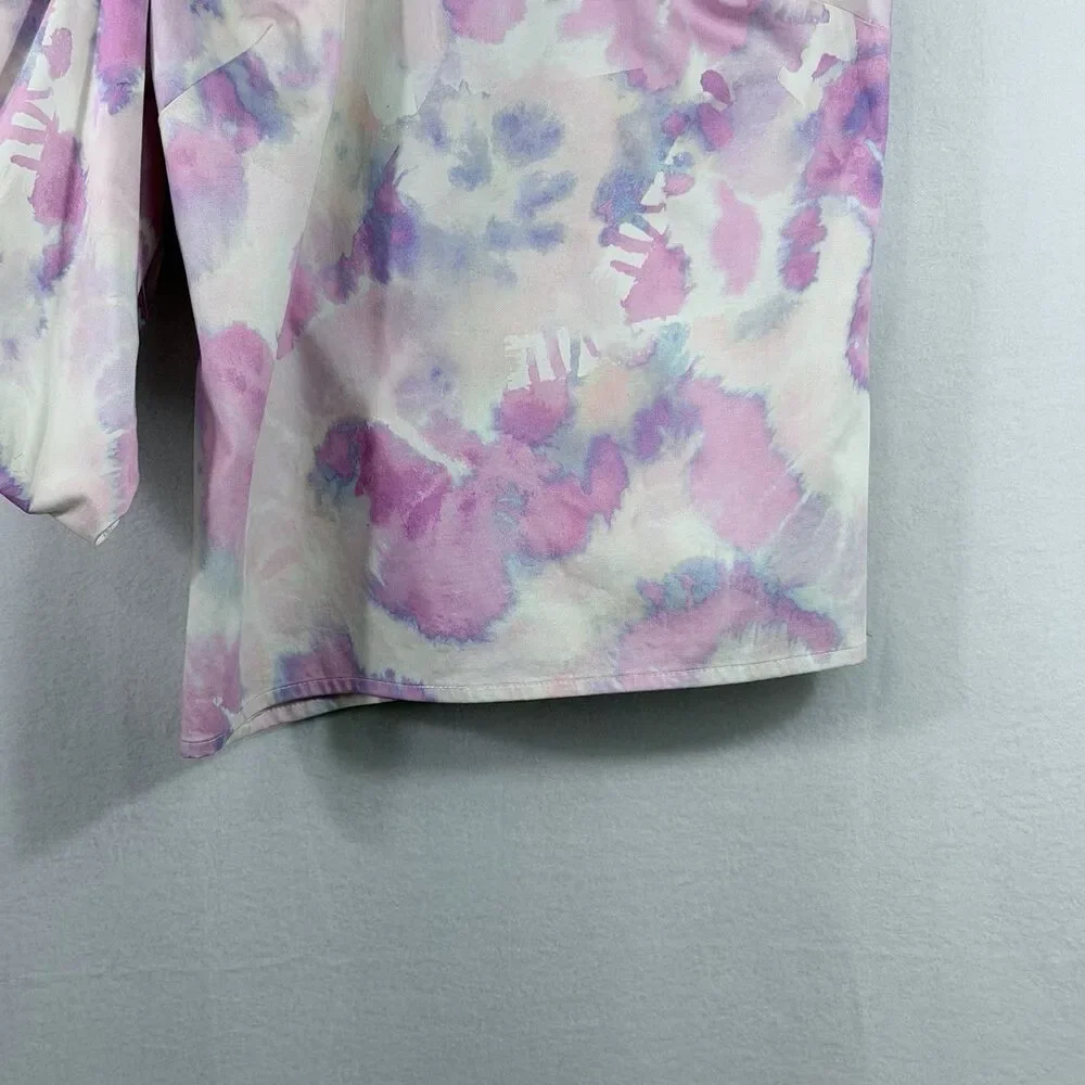 AIIFOS Pink Purple Watercolor One Shoulder Puff 3/4 Sleeve Top Blouse Size XS - Picture 6 of 11